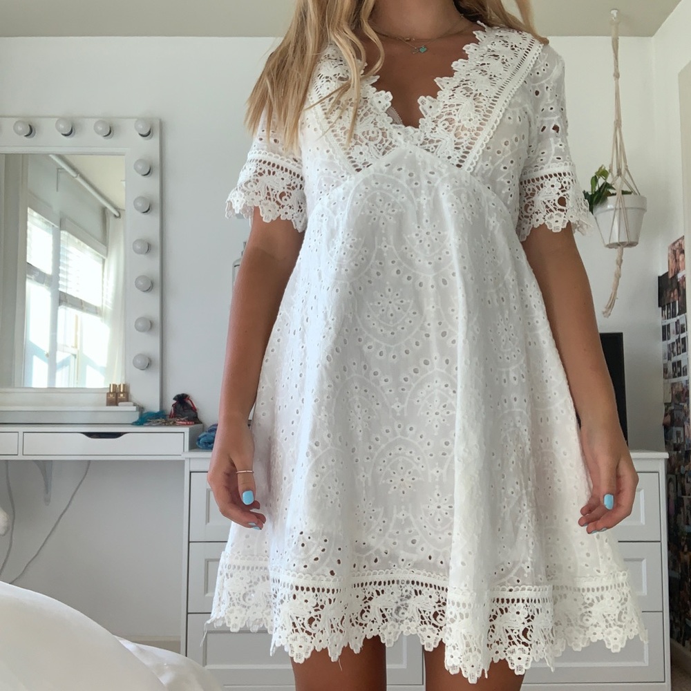 White lace mini dress